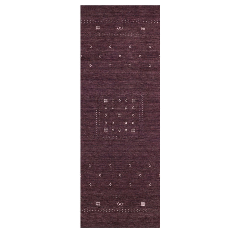 Simi Hand Knotted Cotton/Wool Southwestern Area Rug, Runner 2'6" x 8', Eggplant