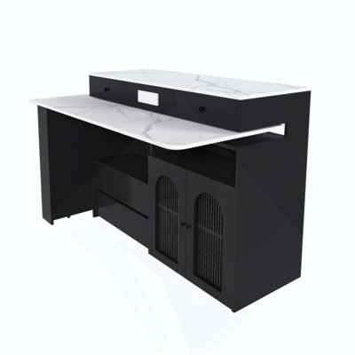 Kitchen Island With Extendable & Rotating Table, MDF With Marble Veneer Retro Design, 4 Drawers & Glass Door Cabinets With Built-In Socket, Expandable Dining Station For 2-4 Person