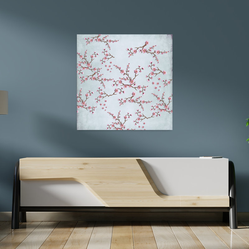 Art mural de cerisier en fleurs avec fleurs roses, H 36 po x l 36 po