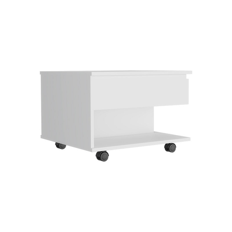 Table basse à 4 pieds avec rangement Floyde, Blanc, Blanc