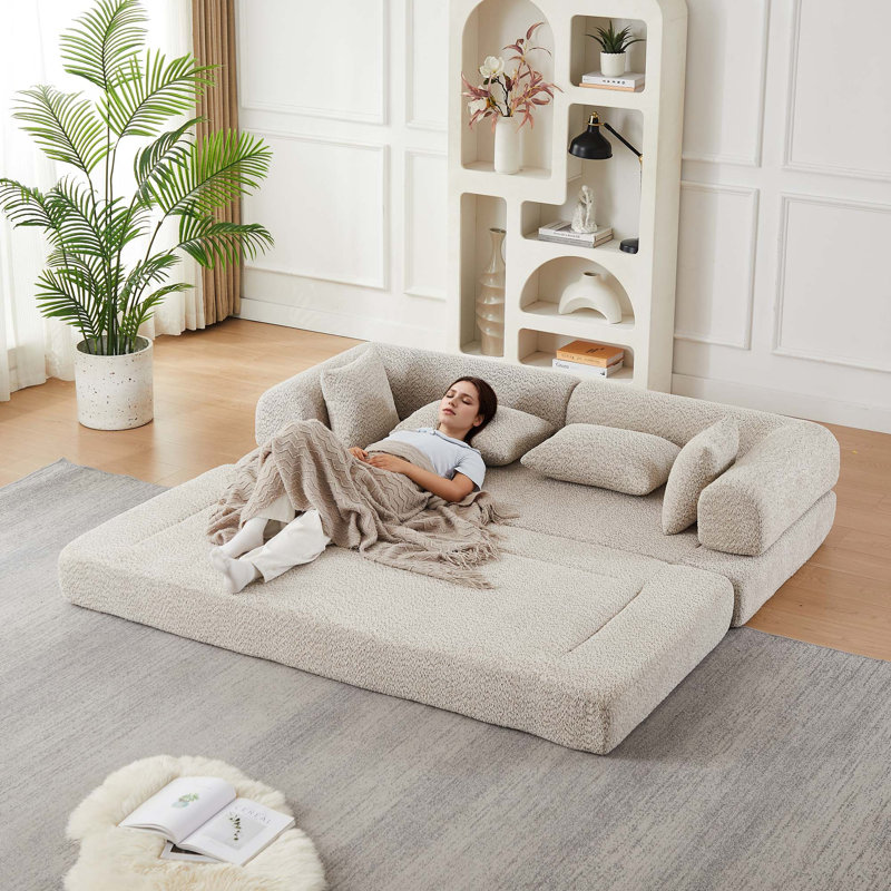 Modular Chenille Convertible Sofa Bed, DIY Customizable Design