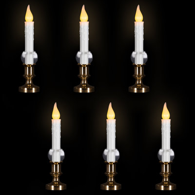 Flickering LED Window Candles With Timer - 8.5" - White -