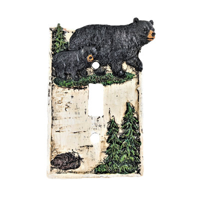 Couvercle de l'interrupteur à bascule en résine rustique à motif d'ours noir avec bouleau
