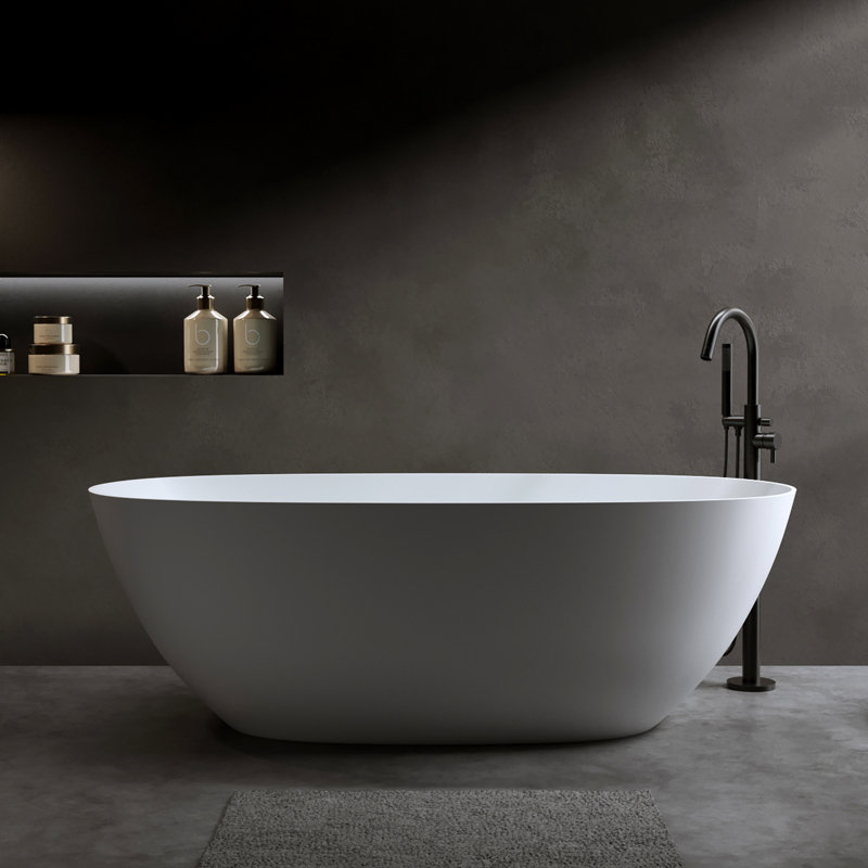 69 in. x 31.9 in. Freestanding Solid Surface Soaking Bathtub with Overflow and Pop-Up Drain, Matte White