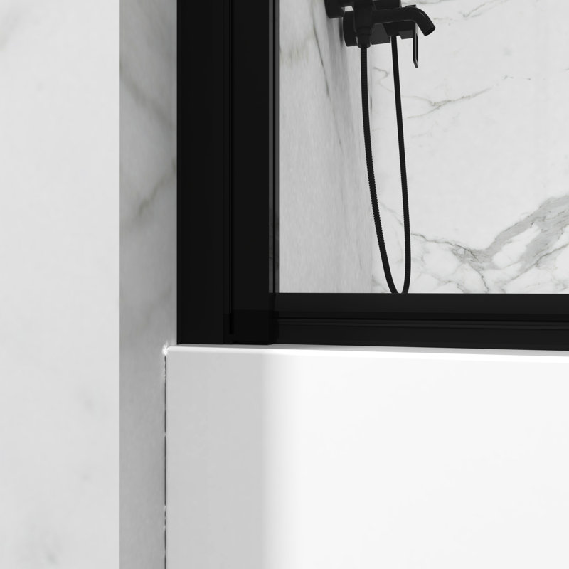 Porte de douche 180 pivotante, 55 po de hauteur x 31,5 po de largeur, noire, verre trempé