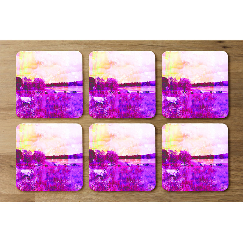 Square 6 Piece Coaster Set, Pink