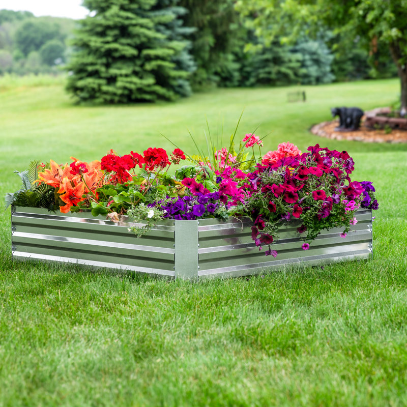 Lit de jardin surélevé en acier galvanisé Rondrick - argenté - l 4 pi x P 4 pi x H 1 pi, H 11,5 po x l 47 po x P 47 po