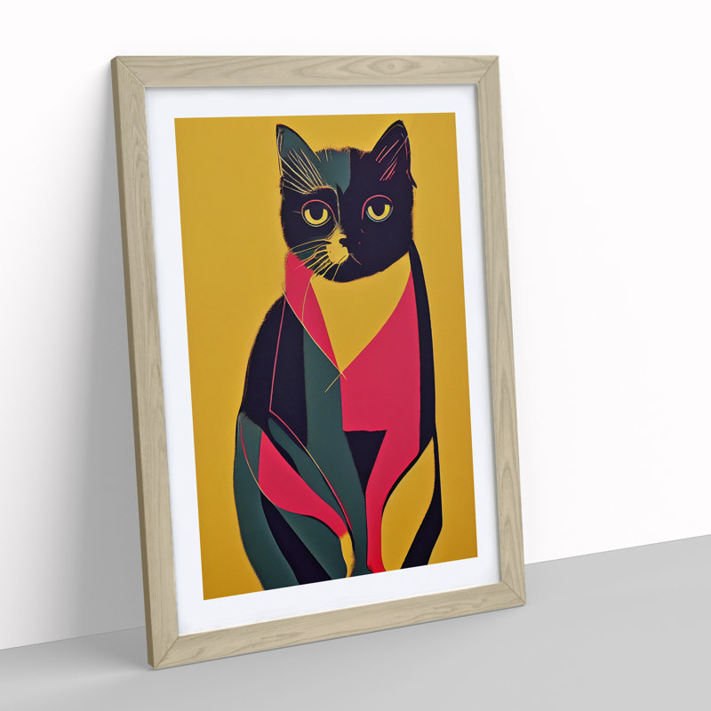 XV1022-1549X Colourful Cat No.4 Abstract - Single Picture Frame Print, 64cm H x 46cm W, Beige