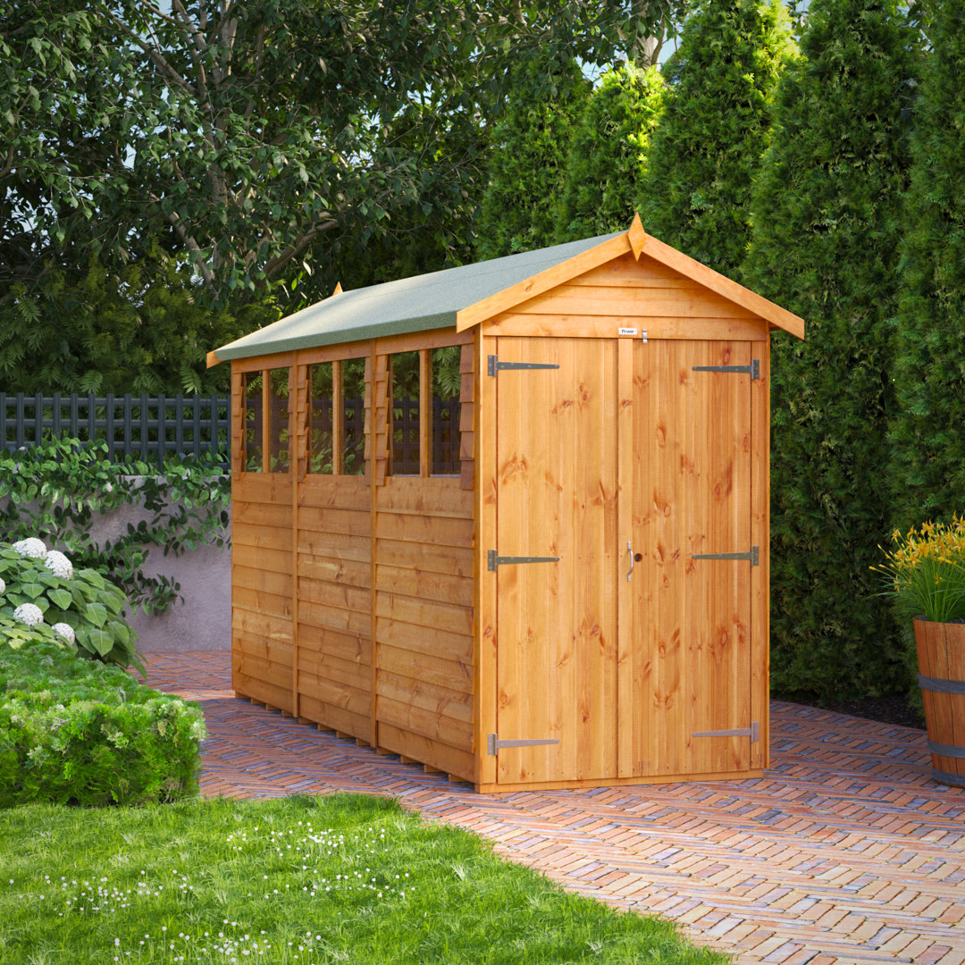 Powersheds 12 x 4ft Apex Double Door Shed - Overlap Wood/Wax - Brown - Image 3