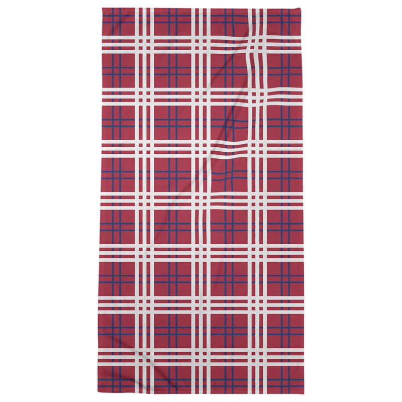 Bath Towel, Polyester/Cotton Blend, Red/Dark Blue/White