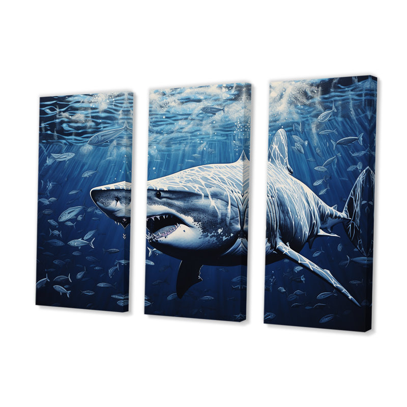 «Bull Shark Profondeurs», ensemble d'art sur toile, H 28 po x l 36 po