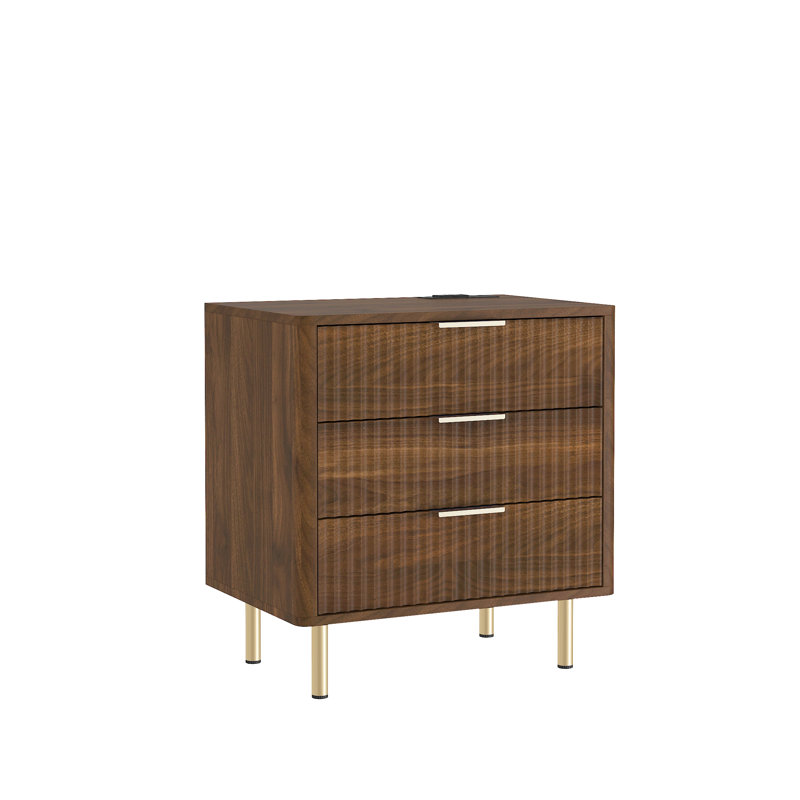 Table de chevet intelligente avec station de charge et veilleuse à commande vocale - Table de chevet moderne en bois avec armoire de rangement et ports USB pour l'organisation de la chambre à coucher