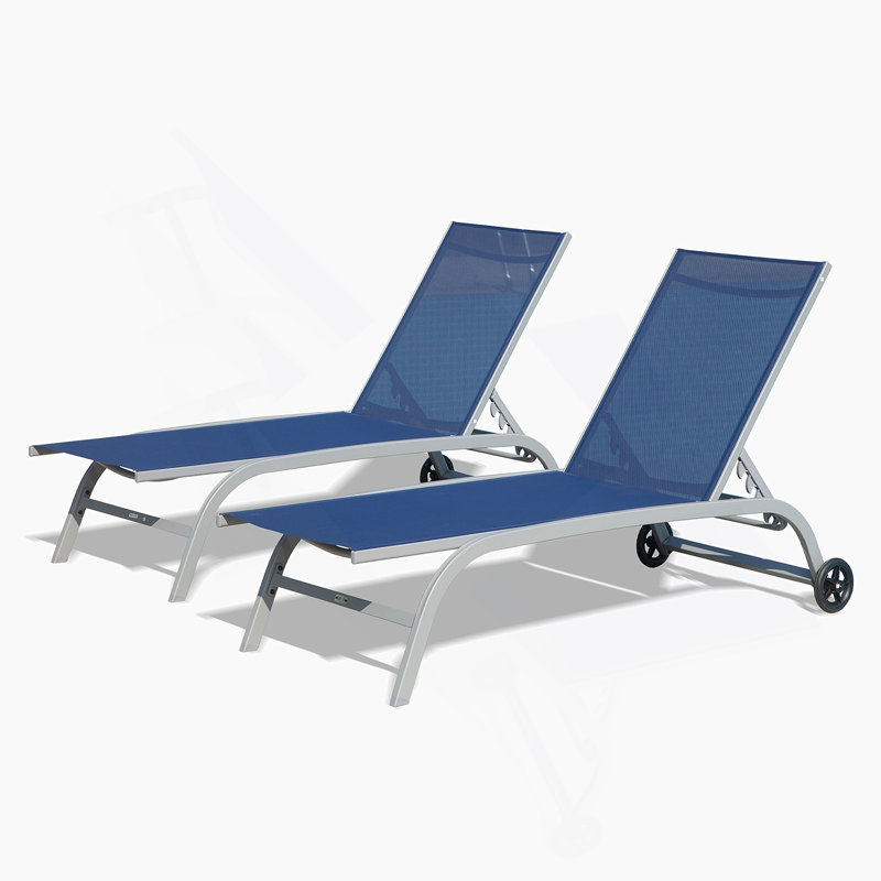 Ensemble de 2 chaises longues pour l'extérieur, dossier réglable, roues, confortable et durable pour le patio, la plage, la cour, la terrasse, le bord de la piscine