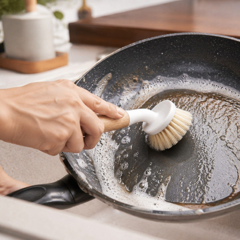 Poignée de bois en sisal naturel avec brosse en PV et brosse de cuisine en poils de sisal naturels