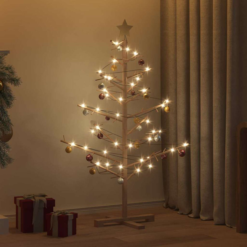 Wooden Christmas Tree with Stand Solid pine wood, 4.10' H, Brown