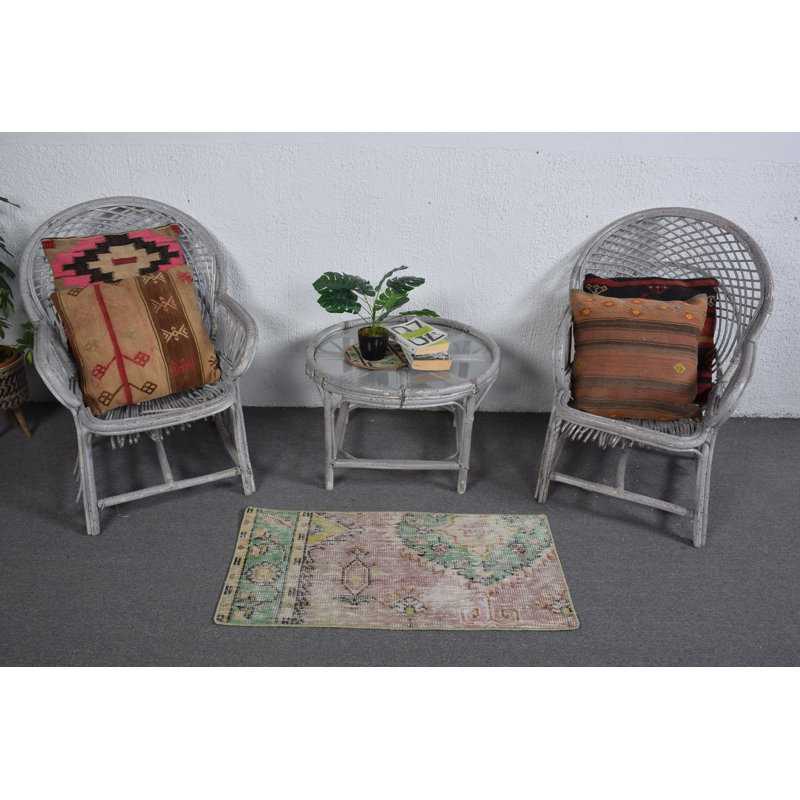Vintage Turkish Oushak Rug in Pink for Office, Kitchen, or Entryway - Antiqued Tribal Design