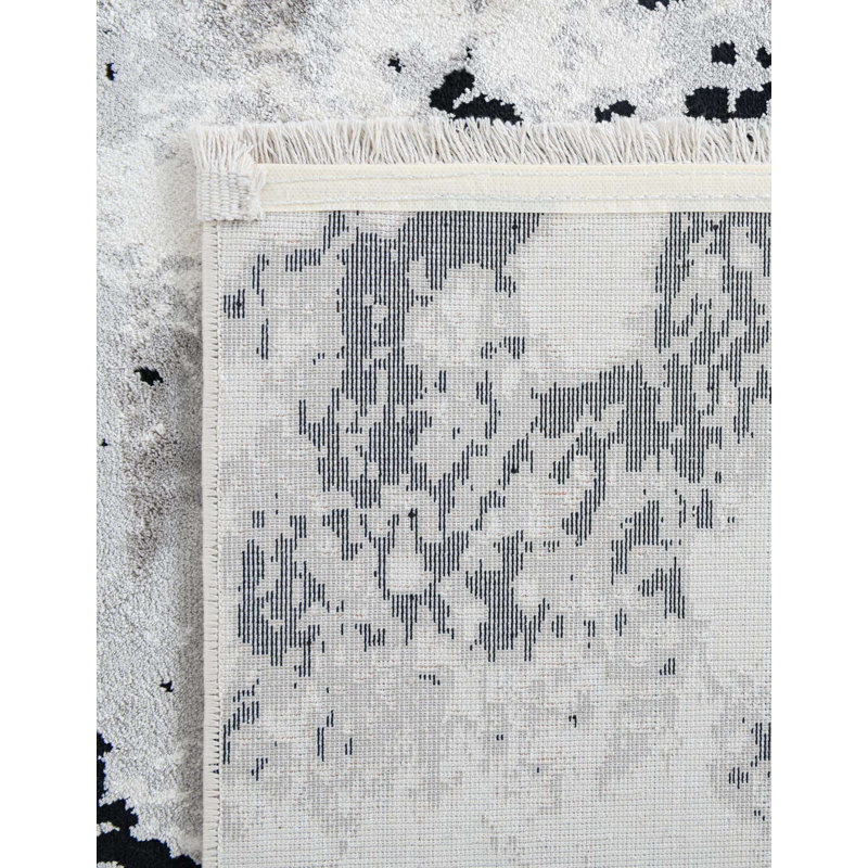 Bralin Abstract Machine Made Polyester Area Rug in Black/White/Grey, Rectangle 6'1" x 9'