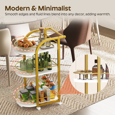 3-Tier Bar Cart Rolling Serving Cart with Fence