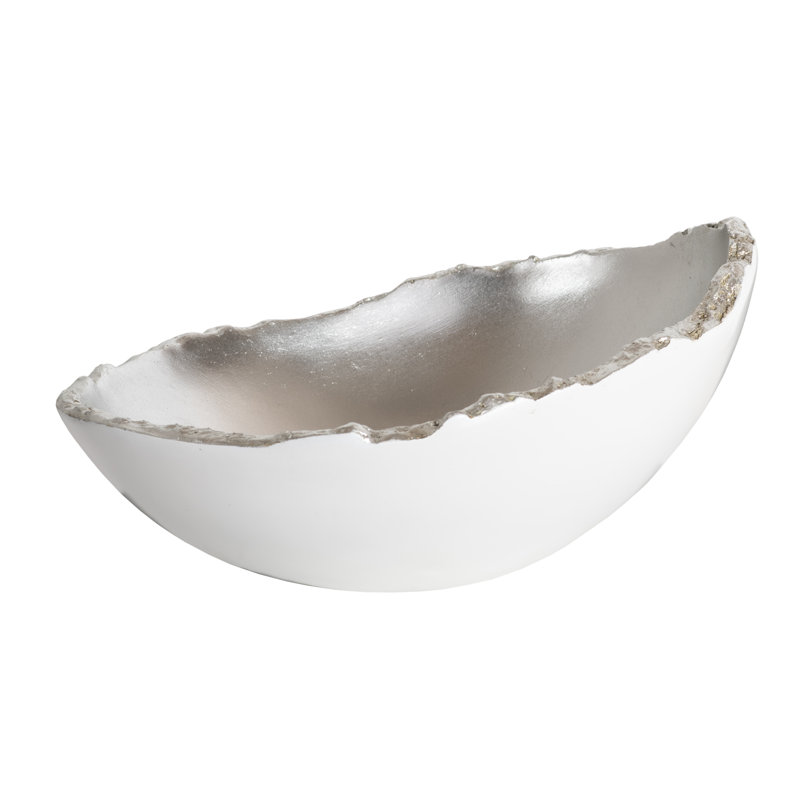 Broken Egg Resin Abstract Decorative Bowl, Pearl White/Silver Leaf