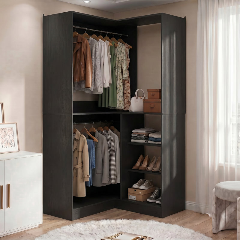  36'' W Corner Closet System with Hanging Rods, Black