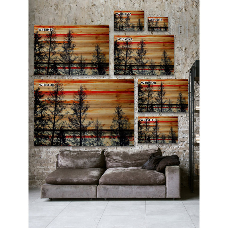 «Trees Against Red Sky» par Parvez Taj - impression sur bois, H 16 po x l 24 po x p 1,5 po