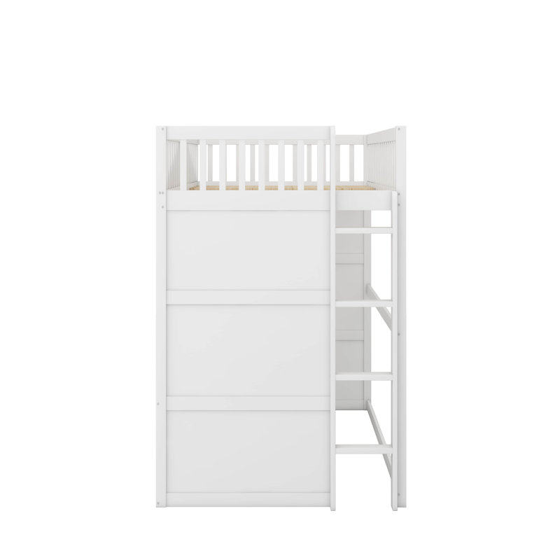 Twin House Loft Bed With Ladder, White/Gray