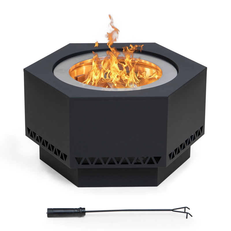 Lawrence Black Hexagonal Smokeless 28 Inch Fire Pit with PVC Cover