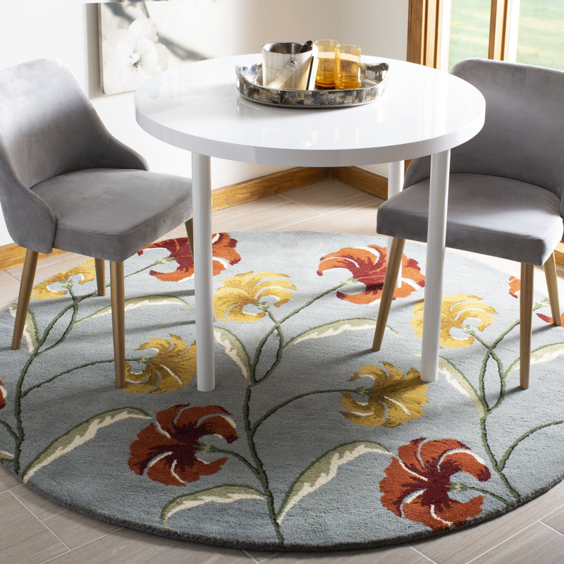Tapis floral en laine et viscose touffeté à la main Avayah Soho, Rond 6 pi