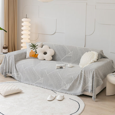 1-Piece Reversible Striped Chenille Sofa Cover