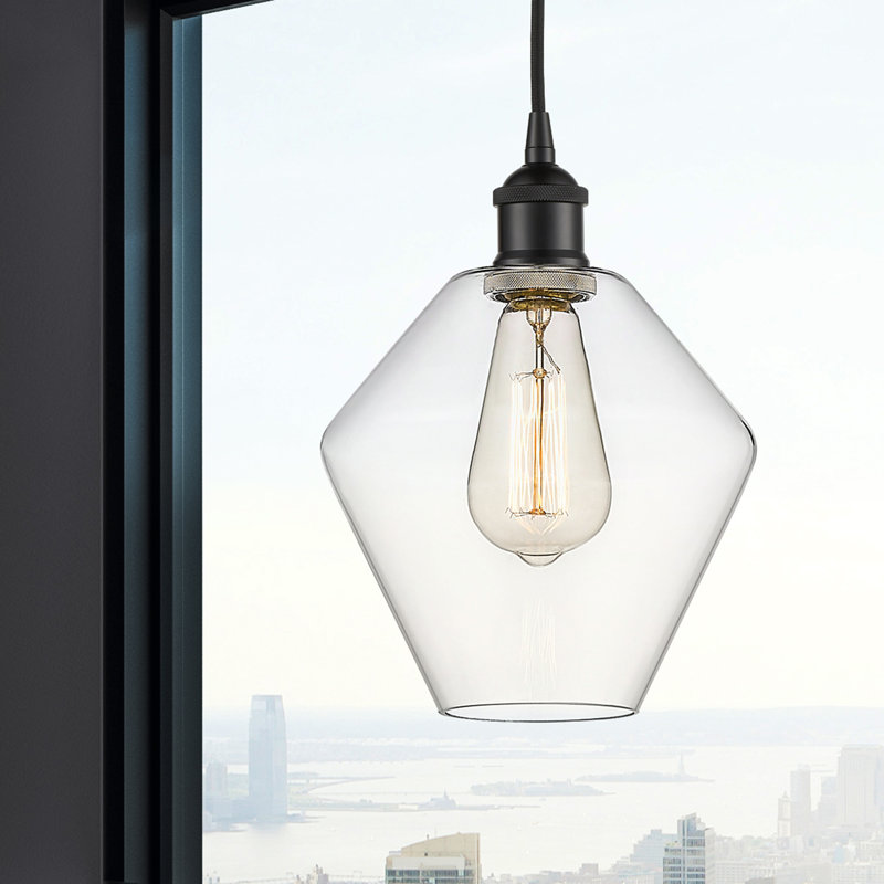 Luminaire suspendu conique à 1 lumière Gabbie, Transparent, Noir mat