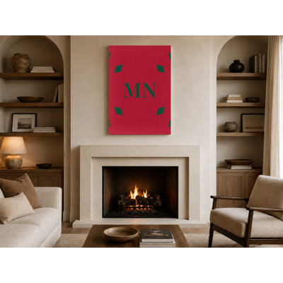 Minnesota Hockey City Colors Luxury Diamond Monogram — Forest Green Iron Range Red — Canvas Wall Art