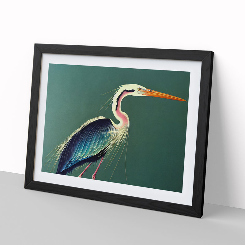 Watercolour Heron Bird Vol.3 - Single Picture Frame Painting, Black, 46cm H x 64cm W x 2cm D