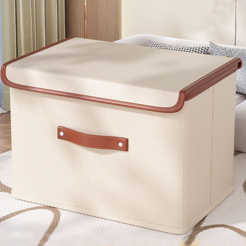 Storage Bins with Lids, Foldable Linen Fabric Storage Boxes with Lids, Collapsible Closet Organizer Containers with Cover for Home Bedroom Office