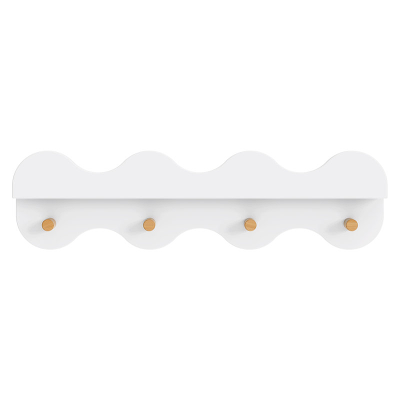 Lido Wave Bookshelf with Hooks, White/Honey