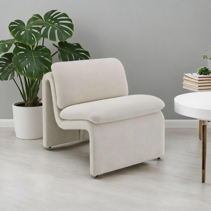 Chaise d'appoint courbée pour adultes Jaeda, siège d'appoint rembourré moderne pour le bureau du salon, Ivoire ivoire