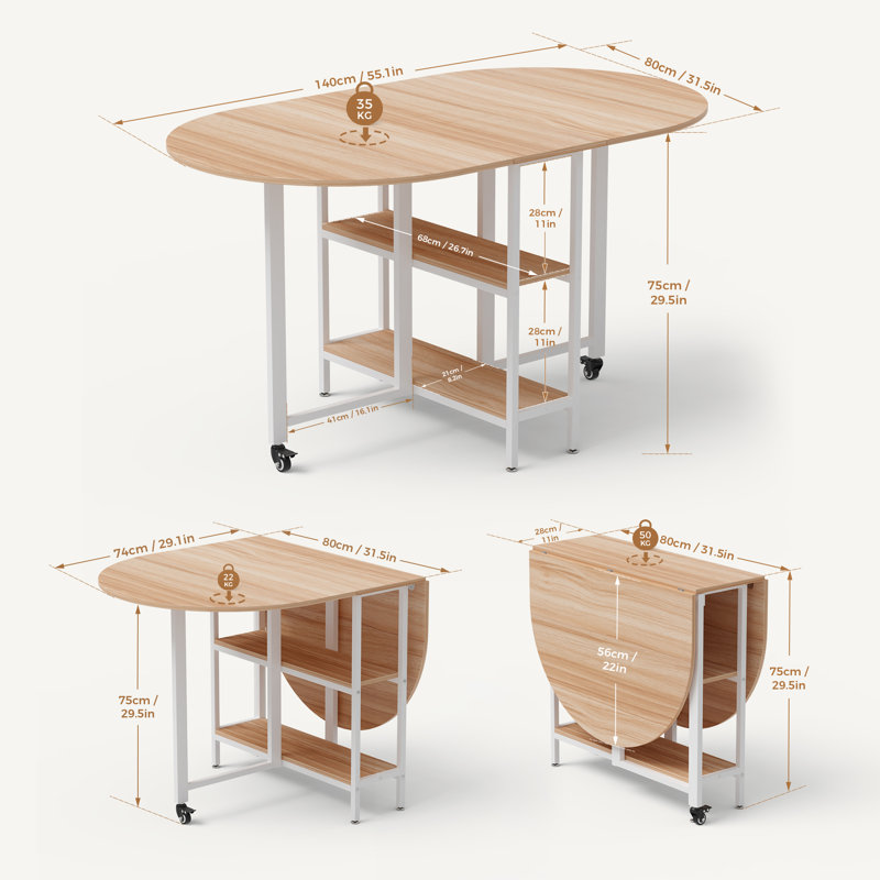 Oval Folding Table, 75cm H x 140cm W x 80cm D