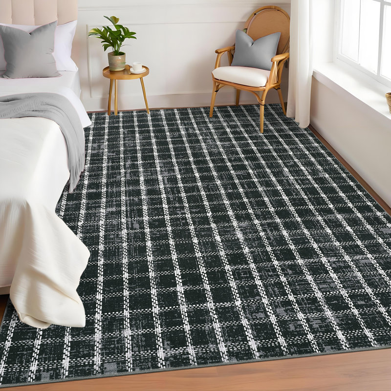 Modern Area Rug Checkered Rug Washable,Non-Slip Carpet for Living Room,Bedroom,Kitchen,Hallway mark Resistant Indoor Floor Mat