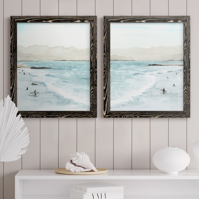 «In The Surf I», ensemble de 2 peintures sur toile encadrées, H 20 po x l 34 po, Noir