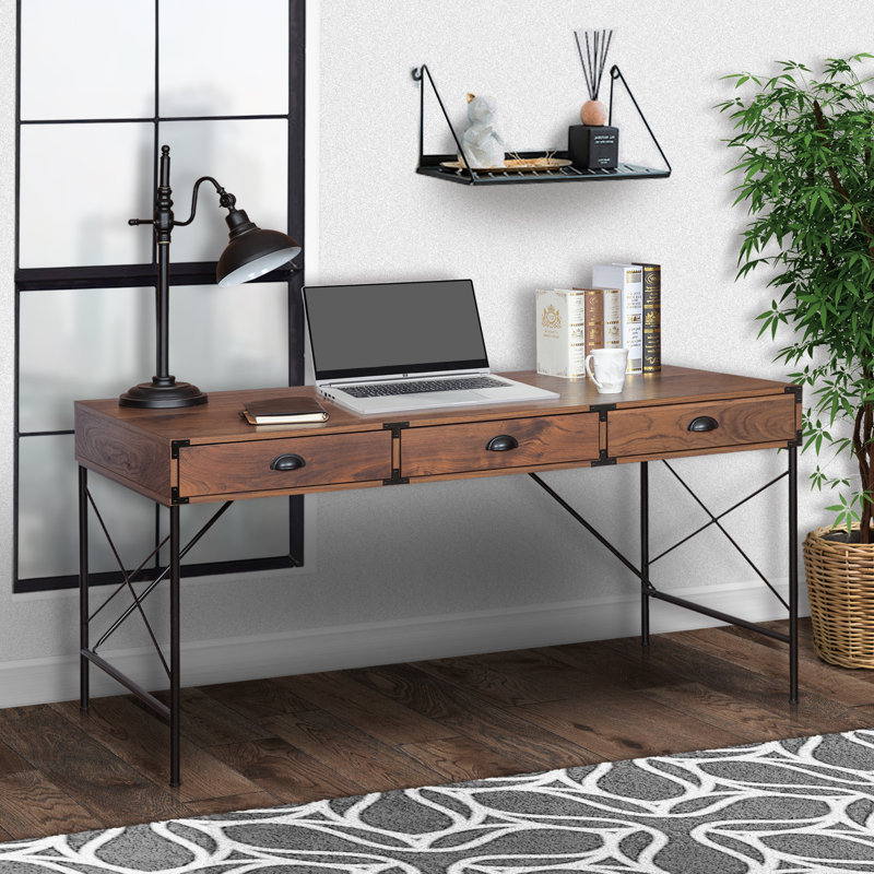 Bureau à grain de bois 59 po avec tiroirs Wycombe, Noyer