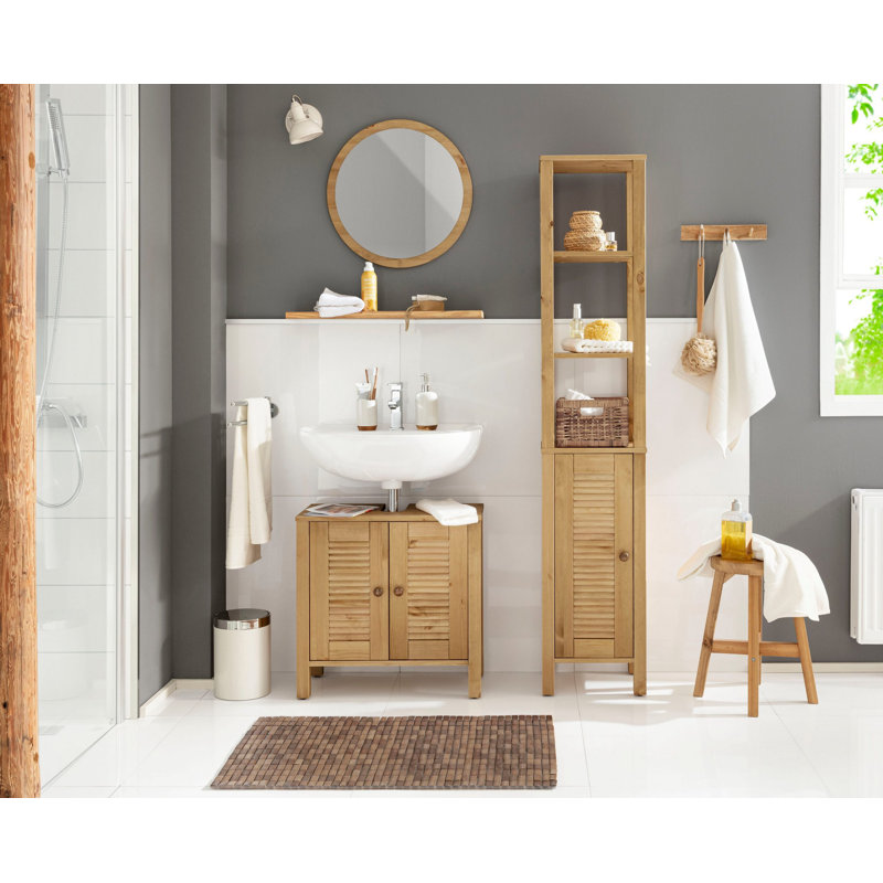 Ayanna Solid Wood Freestanding Bathroom Cabinet, Brown