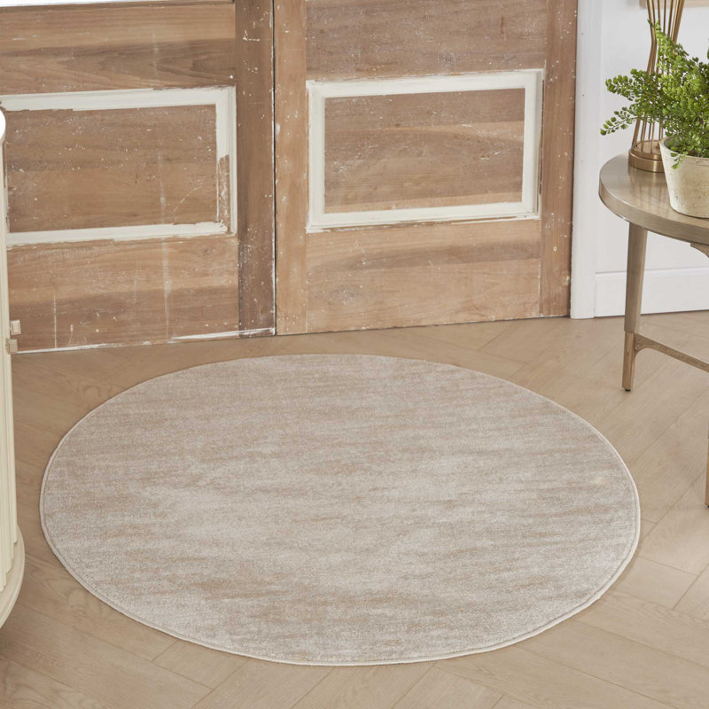 Mullican Sandy Solid Ivory/Beige Easy Care Indoor/Outdoor Area Rug, Round 4'