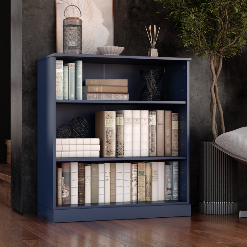 Palace Imports 100% Solid Wood 3-Shelf Bookcase, Adjustable Shelves, 32" Wide, 35.75" Tall, Navy