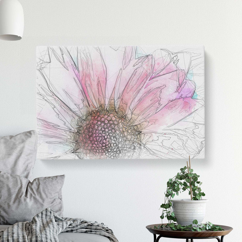 Pink Daisy Flower In Abstract - Wrapped Canvas Print, 40cm H x 60cm W x 3cm D