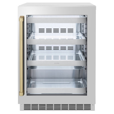 ZLINE Edition 24" Touchstone Fridge w/ DuraSnow Glass Door & Gold Handle