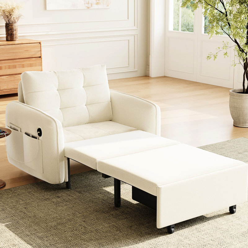 Fauteuil-lit multifonctionnel 3 en 1, long de 203 cm, en chenille, avec rangement et prise de recharge, idéal pour un salon ou un appartement. Design original.