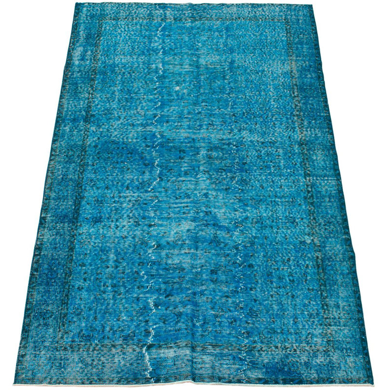 Tapis décoratif turquoise en laine noué à la main de conception unique noué à la main 5 pi 1 po x 8 pi 6 po Bonet
