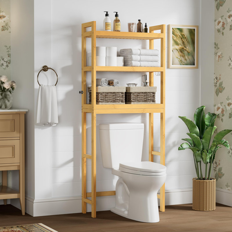 Natural Bamboo 3-Tier Over-The-Toilet Storage Cabinet with Adjustable Shelves