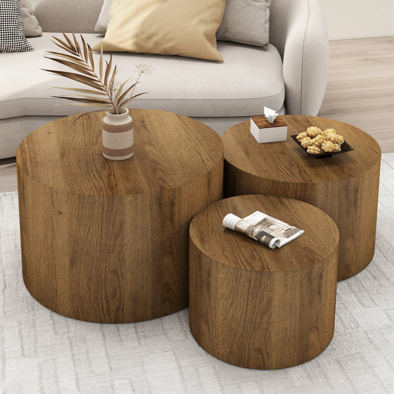 Nesting Coffee Table Set Of 3, Brown Wood