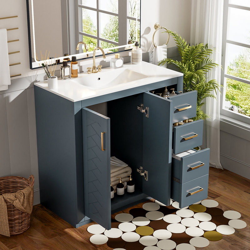36'' Bathroom Vanity with Ceramic Sink Combo, Blue