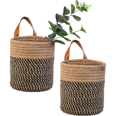 2Pack  Hanging Baskets-Cotton Rope Wall Basket With Handle, Hanging Storage Basket, Shelf Baskets Storage Bin Closet Organizer -  Woven Plant Basket